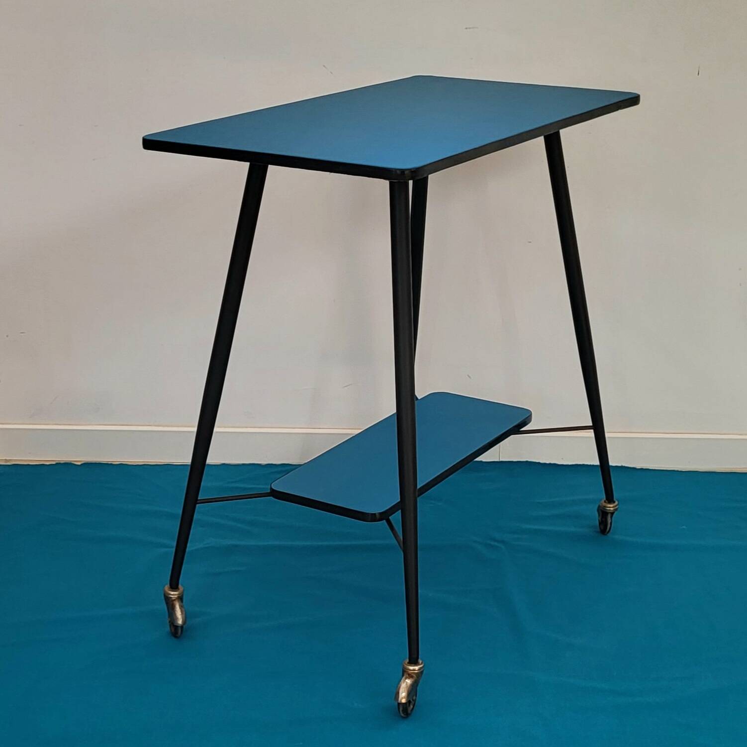 Vintage petrol blue serving trolley