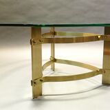 Table basse années 70  forme libre laiton et verre