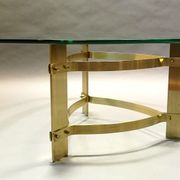 Coffee table  70s form free brass and glass
