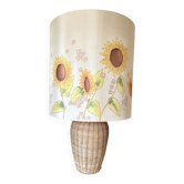 Large sunflower lamp signed silk and rattan 1970
