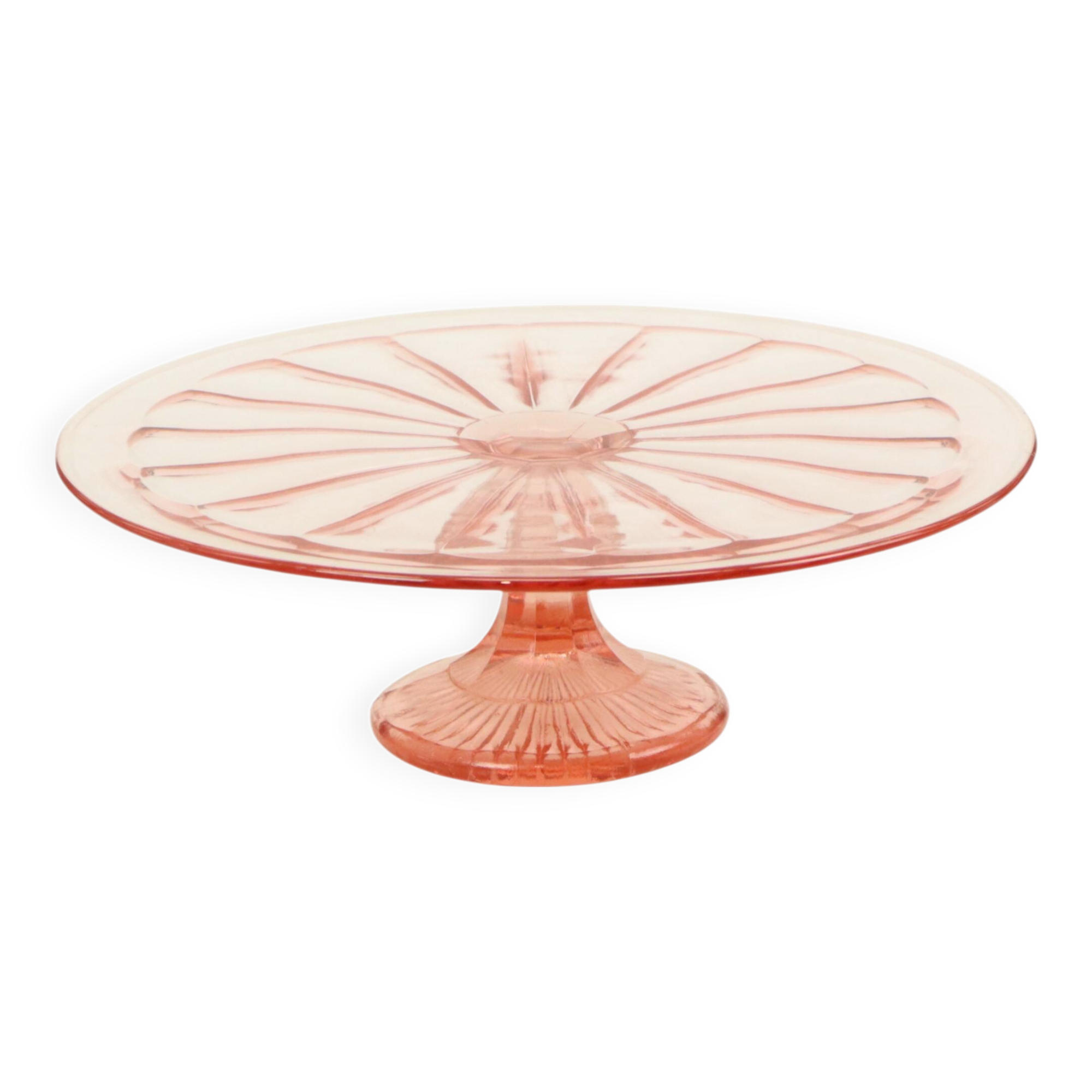 Art Deco Pink Cake Dish Rosaline Depression Glass Verrerie Scailmont