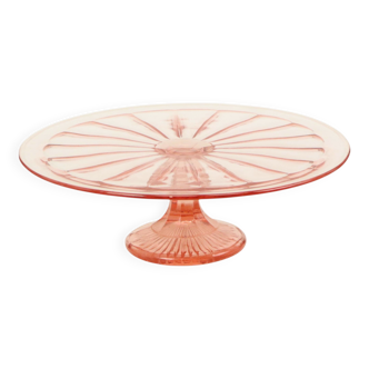 Art Deco Pink Cake Dish Rosaline Depression Glass Verrerie Scailmont