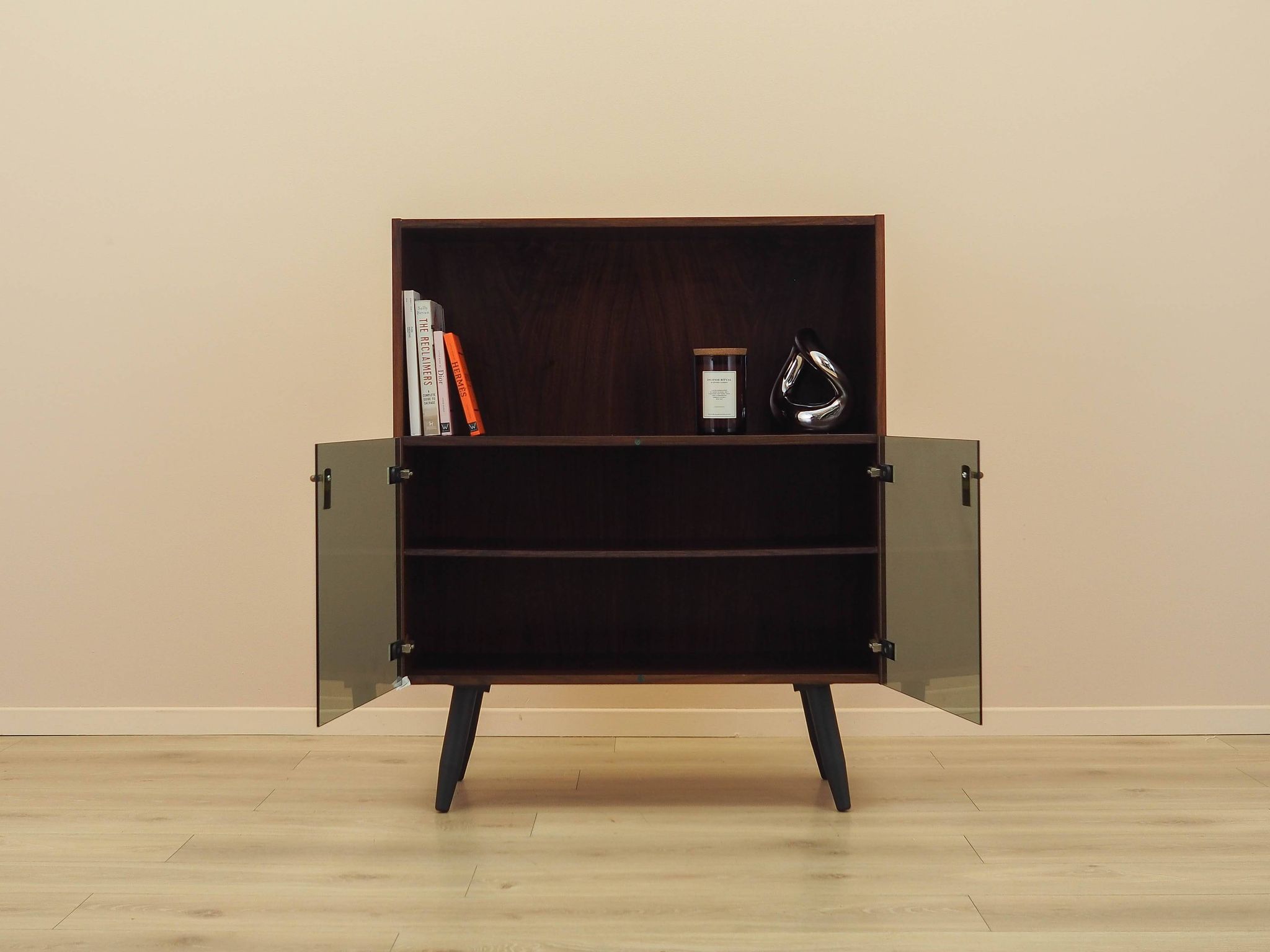 Danish Display Cabinet with Glass Doors and Contrasting Finish, 1970s