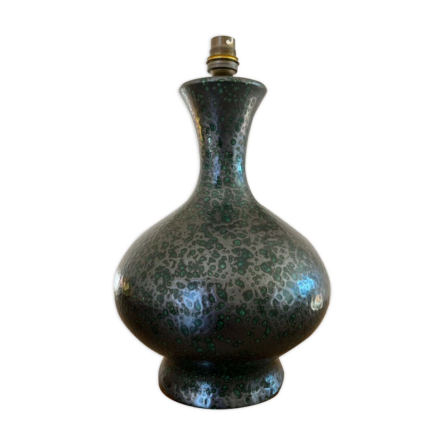 Lamp foot in gray ceramic speckled with green 50s 60s