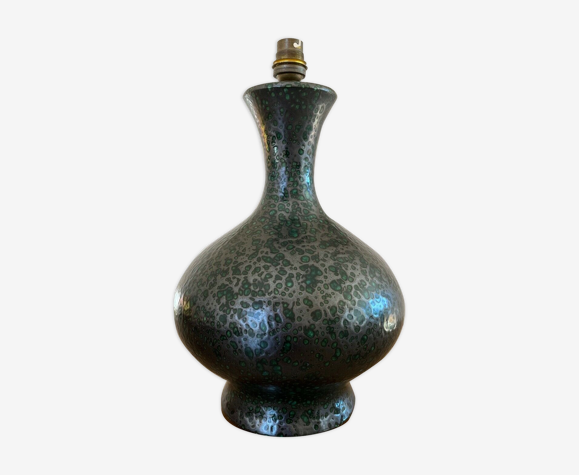 Pied de lampe en céramique grise mouchetée de vert années 50 60