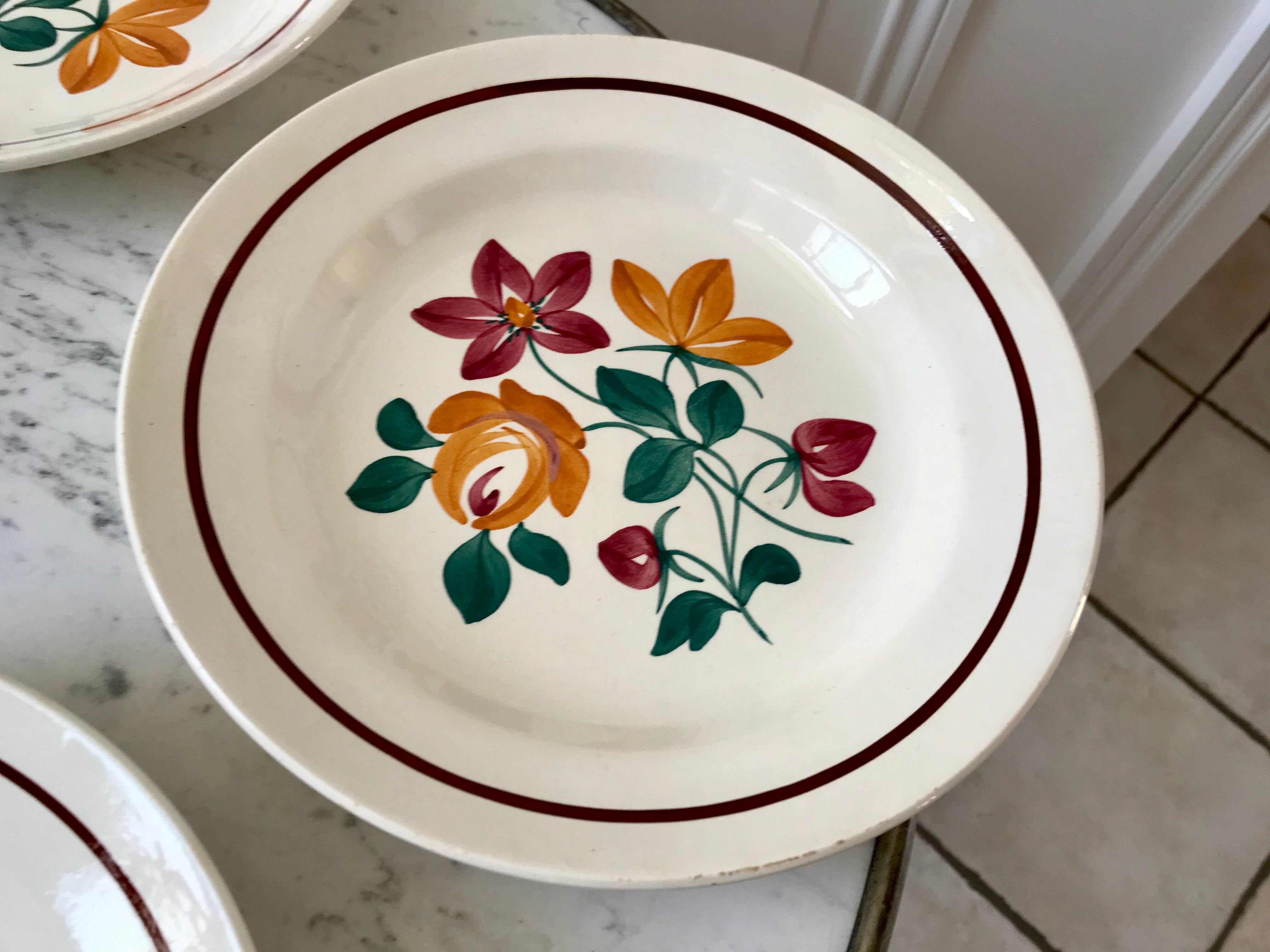 Set of 5 hollow plates Terre de Fer Longchamp early twentieth century