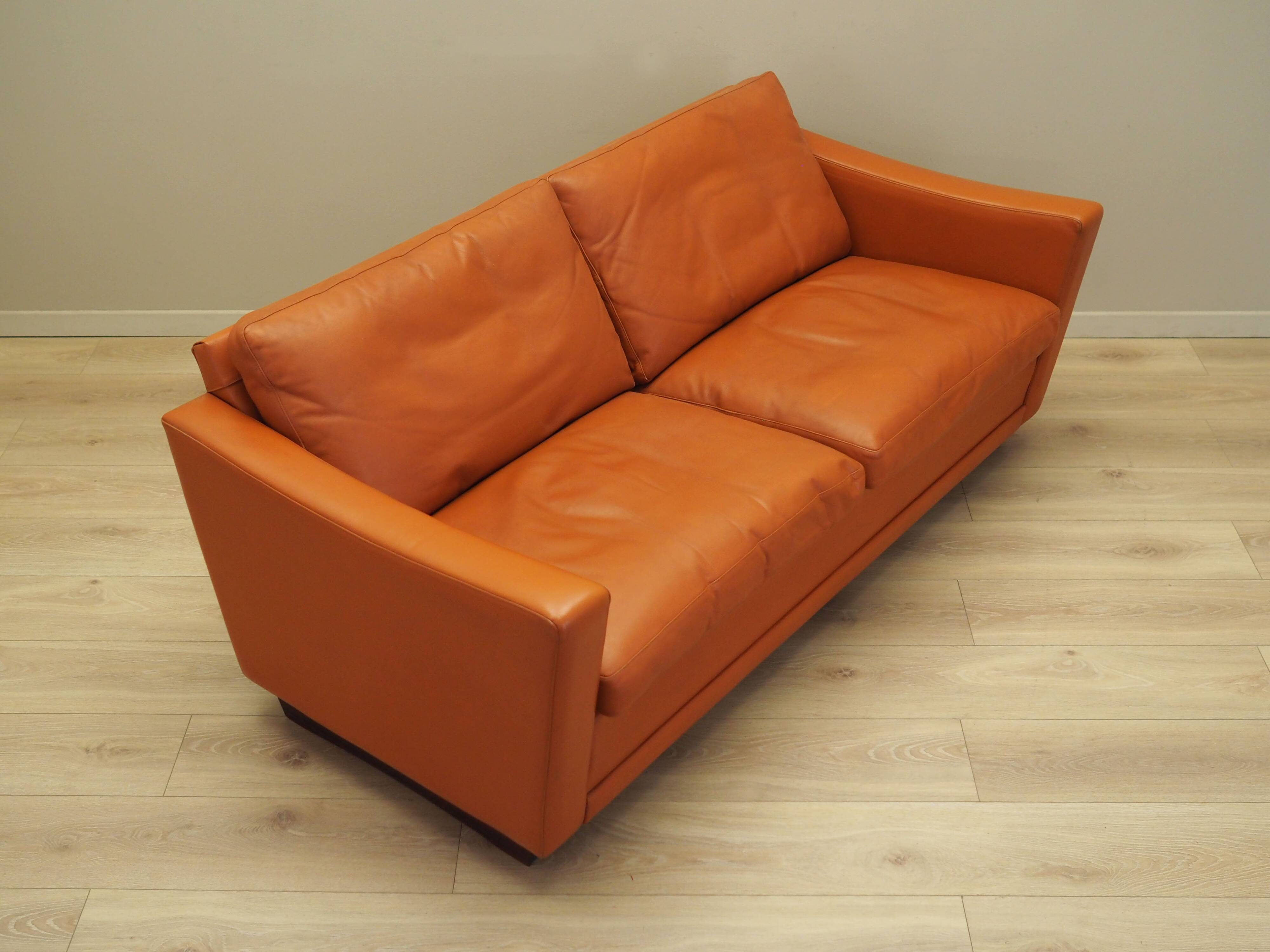 Orange leather sofa, Danish design, 1970s, production: Denmark