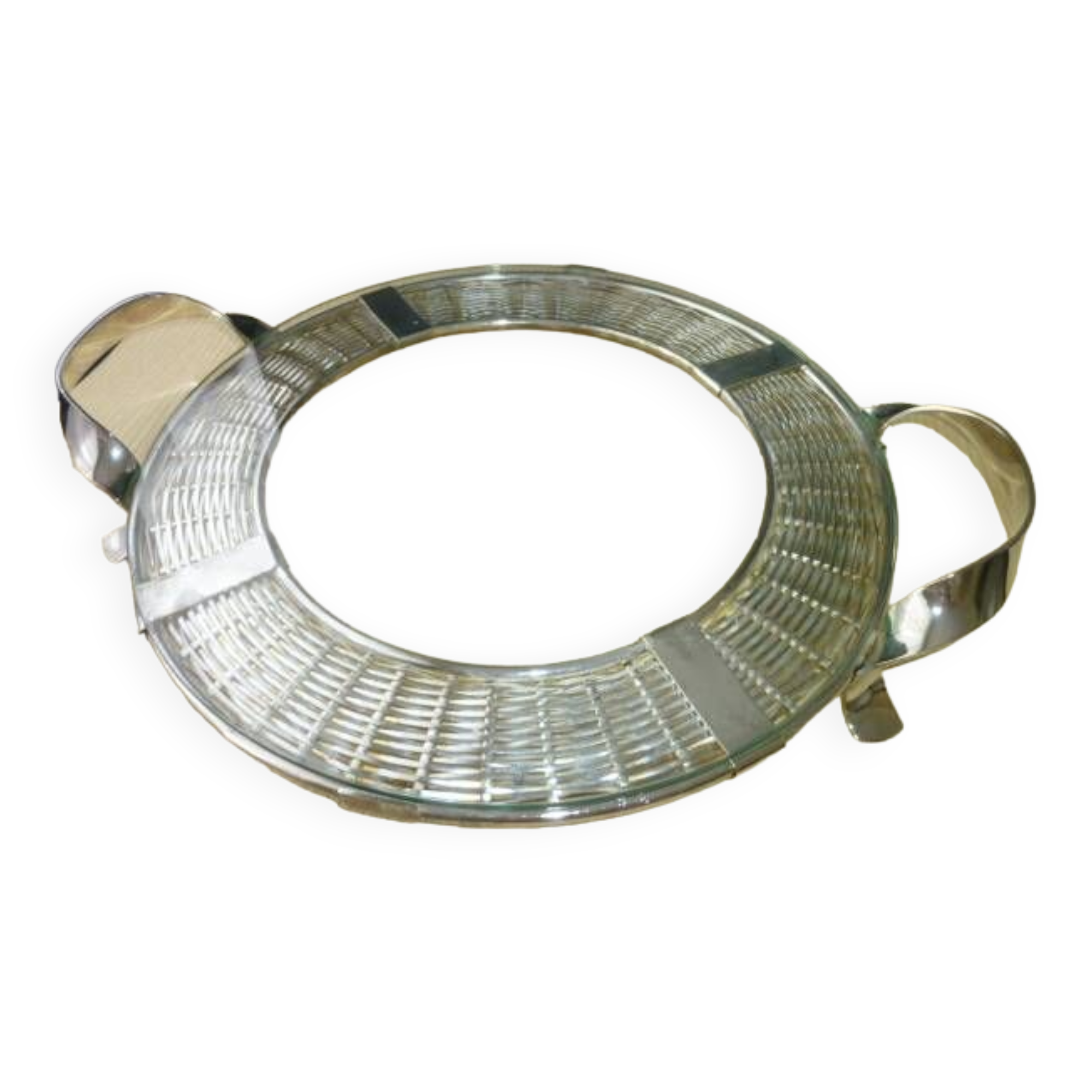 Serving dish for cakes or cheeses in glass and silver metal