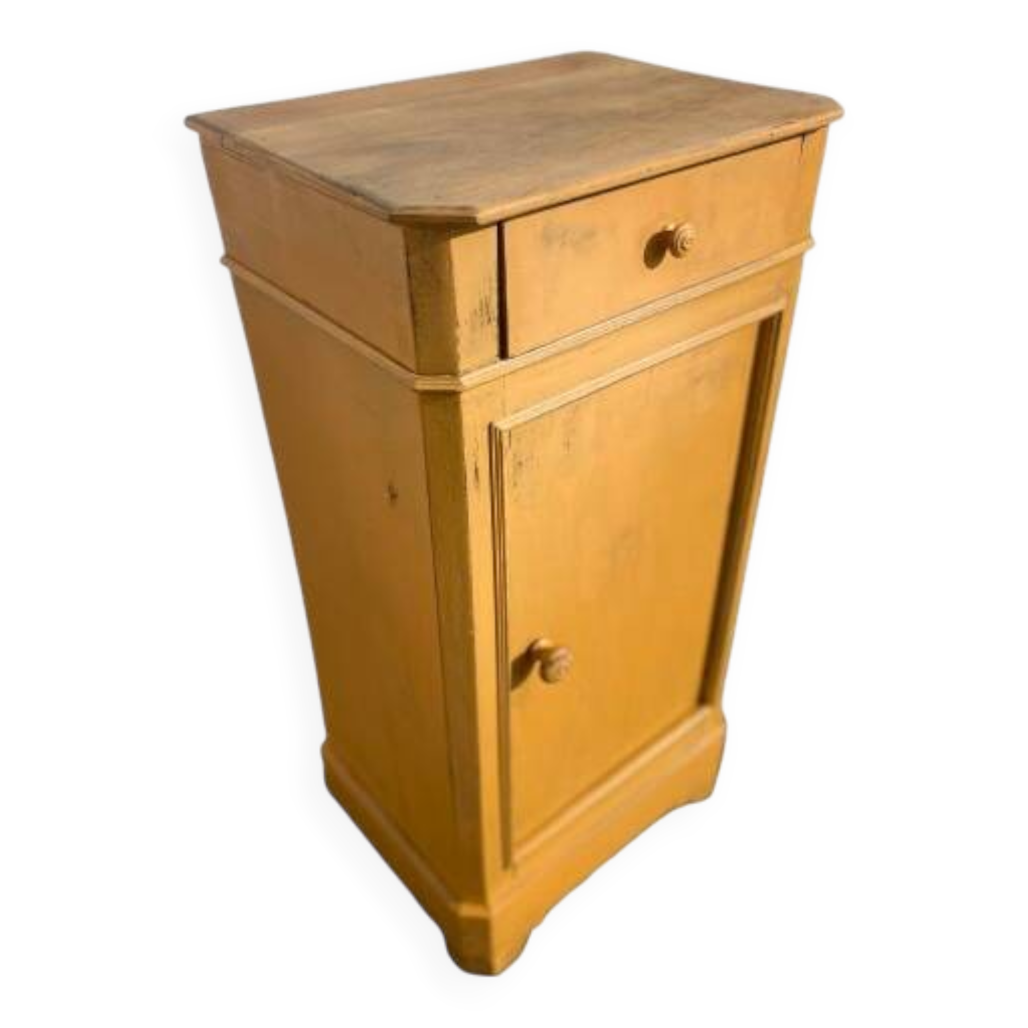 Yellow painted wooden bedside table