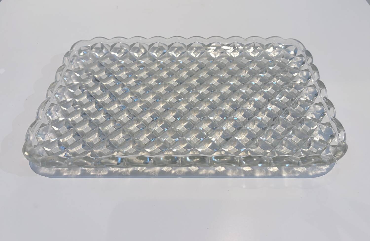 Pressed glass service plate with diamond points, 1950s