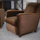 Pair of Art Deco velvet club chairs in the style of Jules Leleu, 1930s