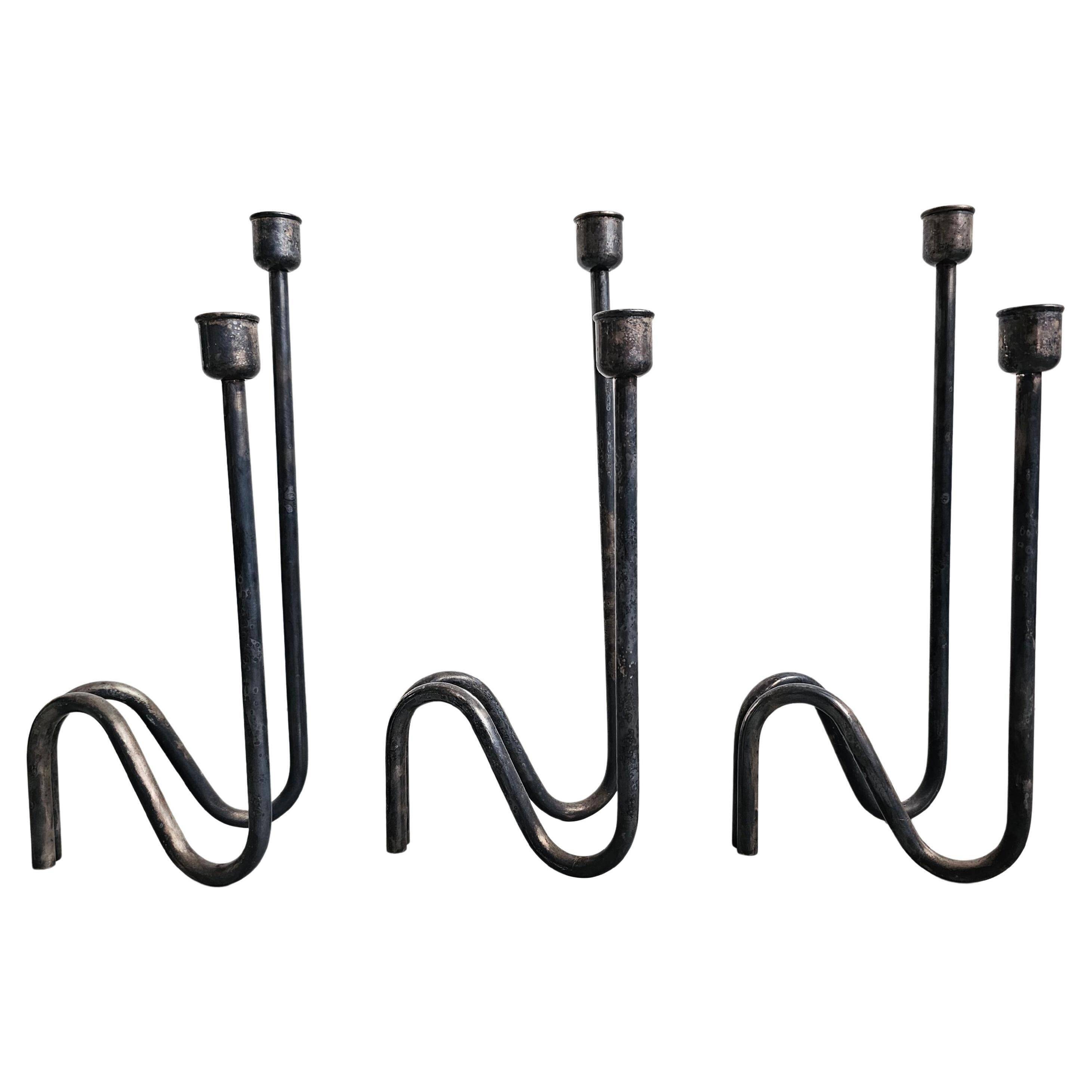 Set of 3 modern mid-century candle holders by Lino Sabattini