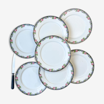 7 Flat plates in Opaque porcelain DIGOIN floral pattern 3984
