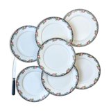 7 opaque porcelain dinner plates Digoin floral pattern 3984
