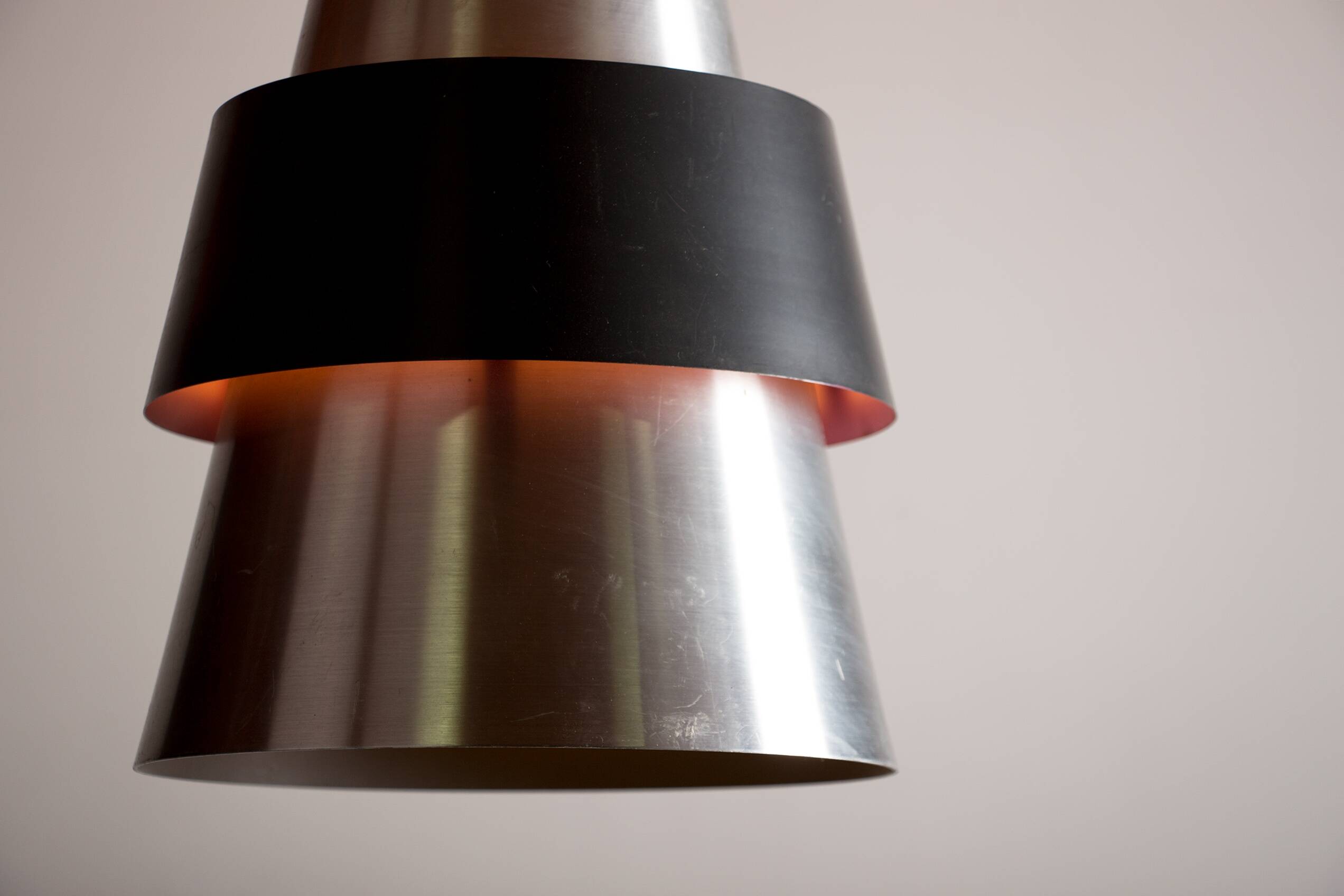 Large Danish Aluminum pendant light, Corona model by Jo Hammerborg for Fog & Mørup 1960.