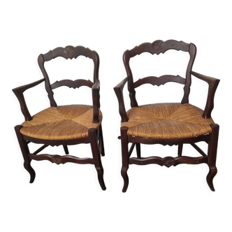 LOUIS XV style oak armchairs