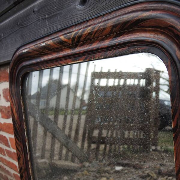 Ancien Miroir Louis Philippe avec Cadre en Faux Macassar