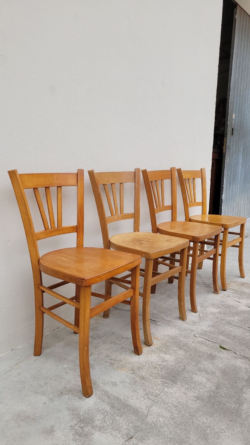 Series of 4 chairs of bistrot restaurant old 1950