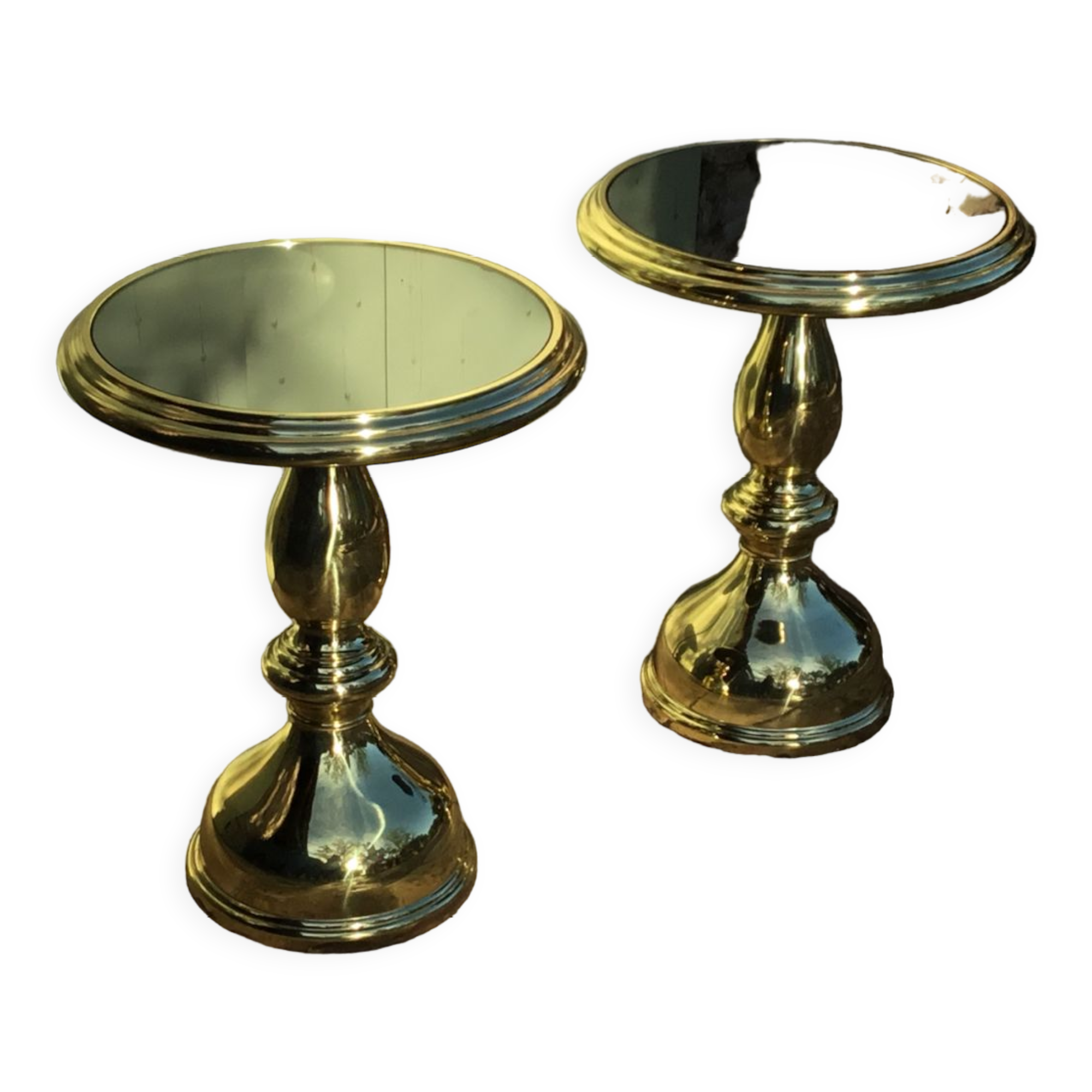 Pair of coffee tables gilded metal smoked glass top