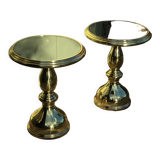 Pair of coffee tables gilded metal smoked glass top