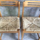 Set of 4 straw chairs in light wood - design 1970