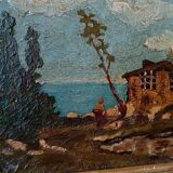 Peinture à l'huile sur panneau paysage début des années 1900