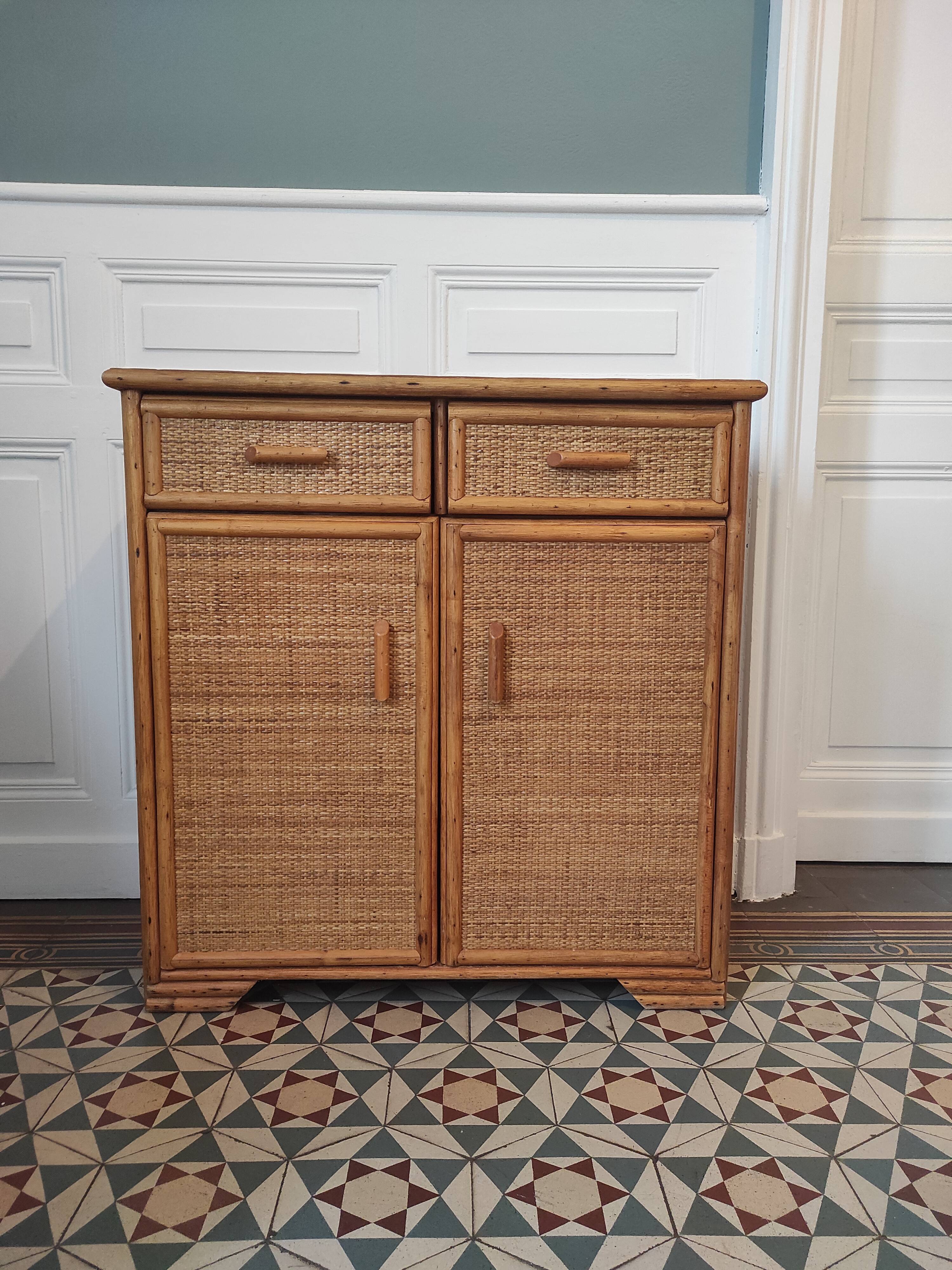 Commode rotin et bambou