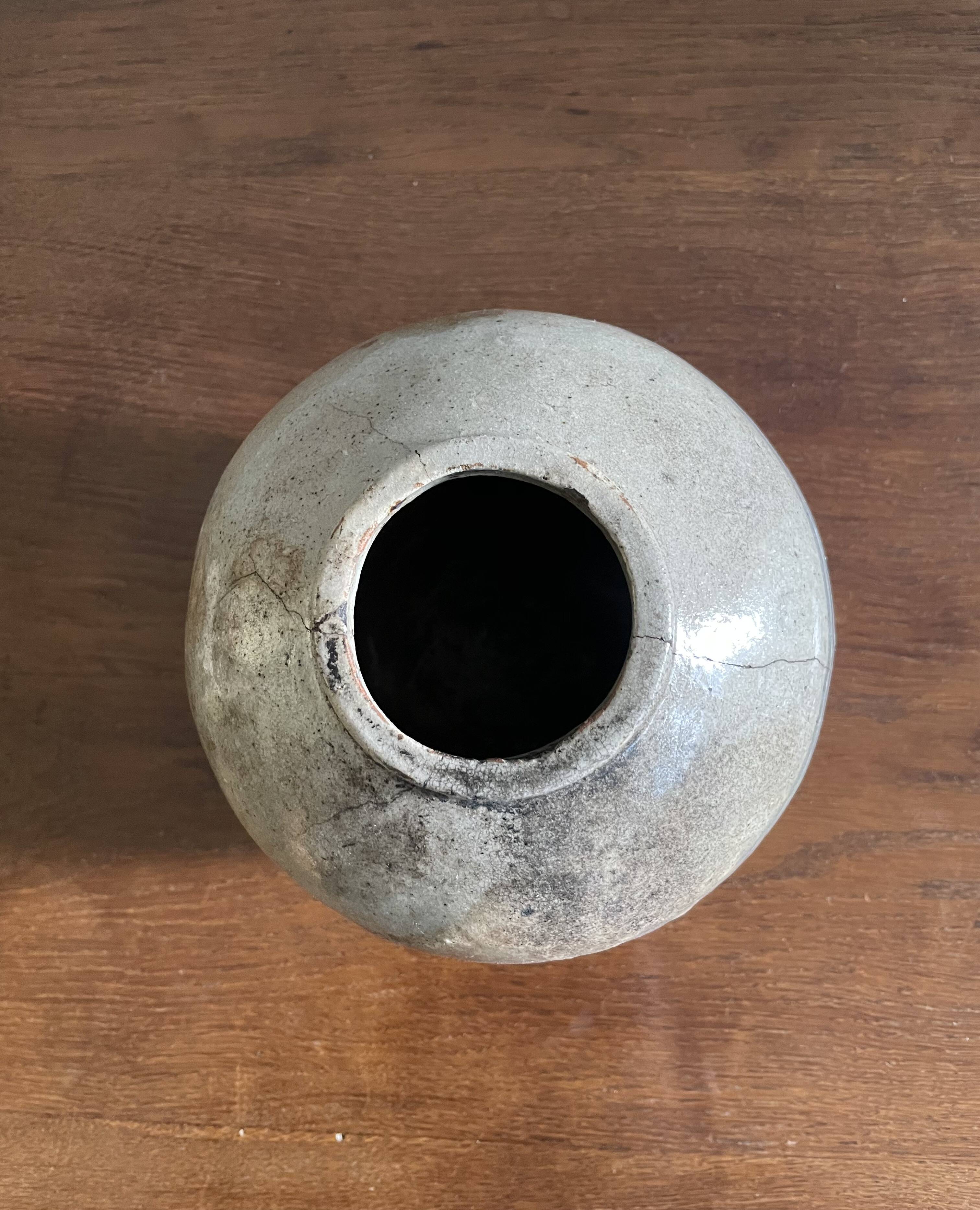 Gray, glazed stoneware ginger jar