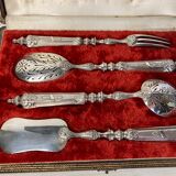 Old candy confectionery service 4 pieces silver metal case XIXth