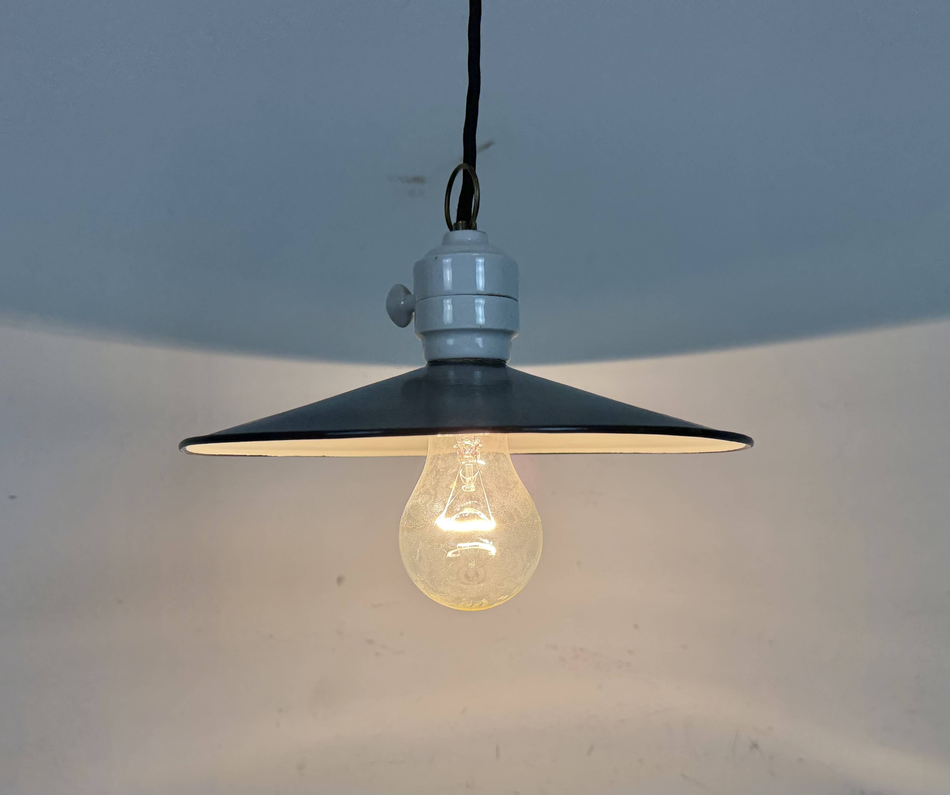 Industrial Blue Enamel Ceiling Light, 1950s