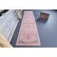 Vintage Turkish Oushak handmade wool cotton pink runner rug 84x379