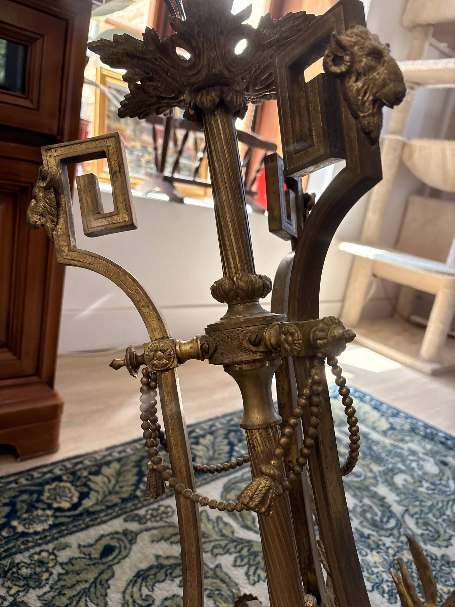 Lustre Bronze Ceiling Light Empire Return Egypt Ram 6 Lights Frosted Glass