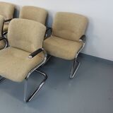 Suite of 5 armchairs with Steelcase Strafor armrests in chrome metal and wool fabric from the years