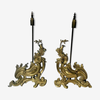 Century lamp pair, front of bronze fireplace rock style Louis XV 19th