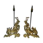 Century lamp pair, front of bronze fireplace rock style Louis XV 19th