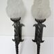 Pair of wall lamps torch glass flame and metal early XXth