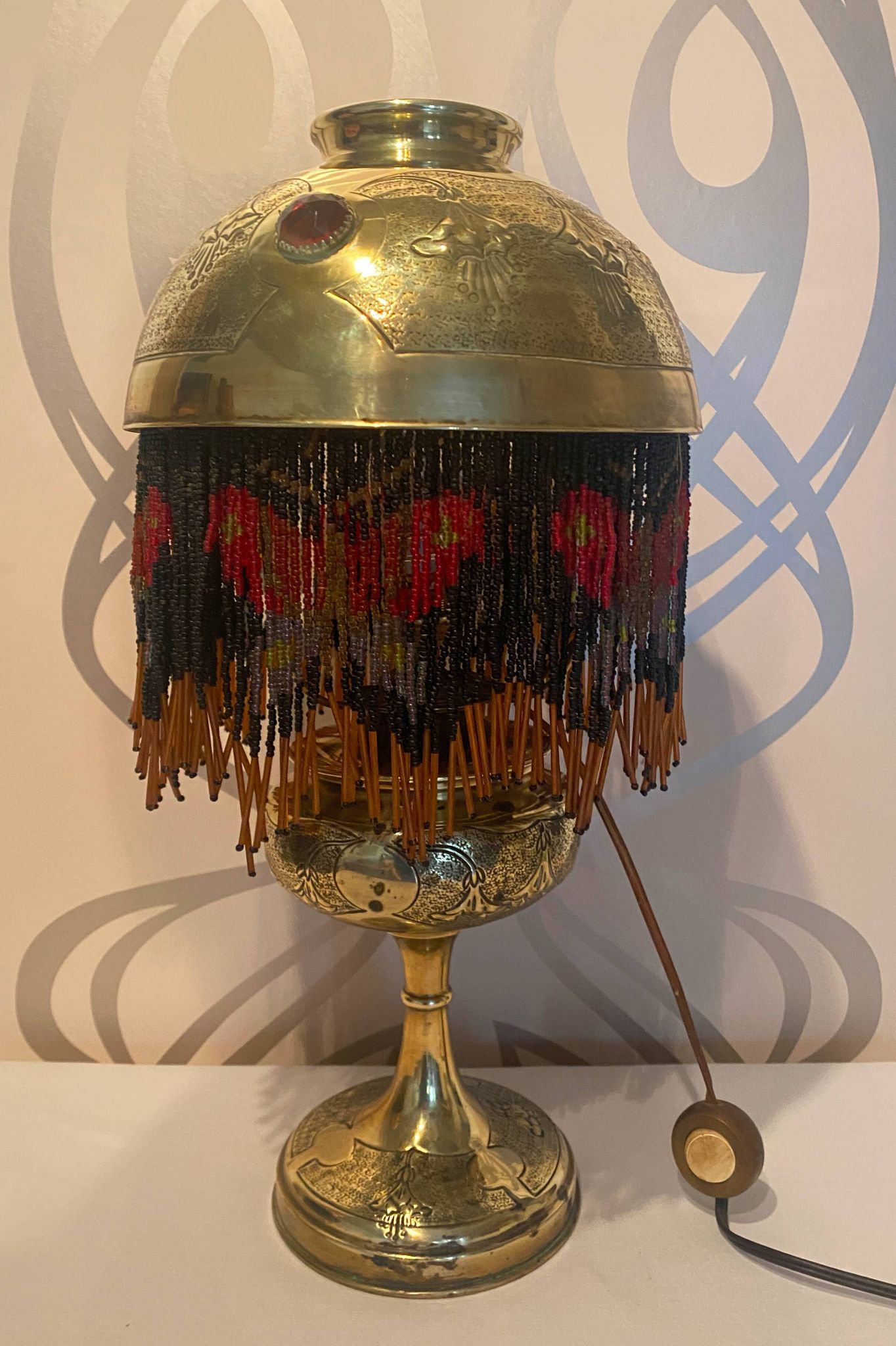 Parisian Lamp Art Nouveau Grapevines and Cabochons 1900 Belle Epoque