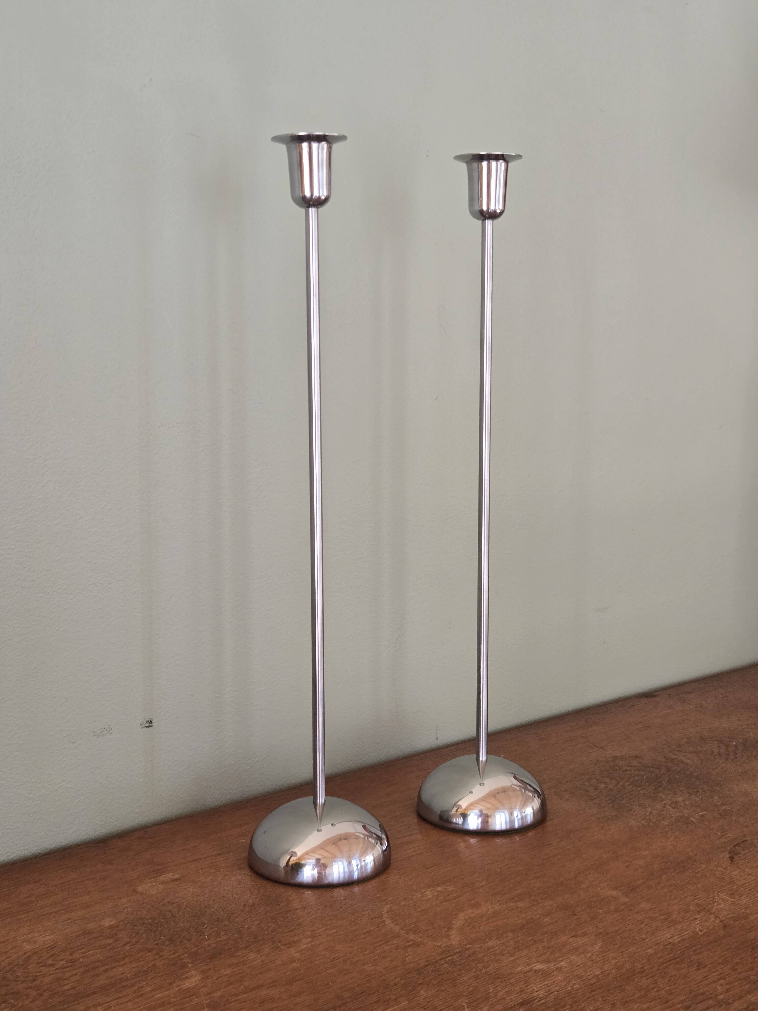 Pair of chrome candlesticks or candelabras - Ikea design from the 90s