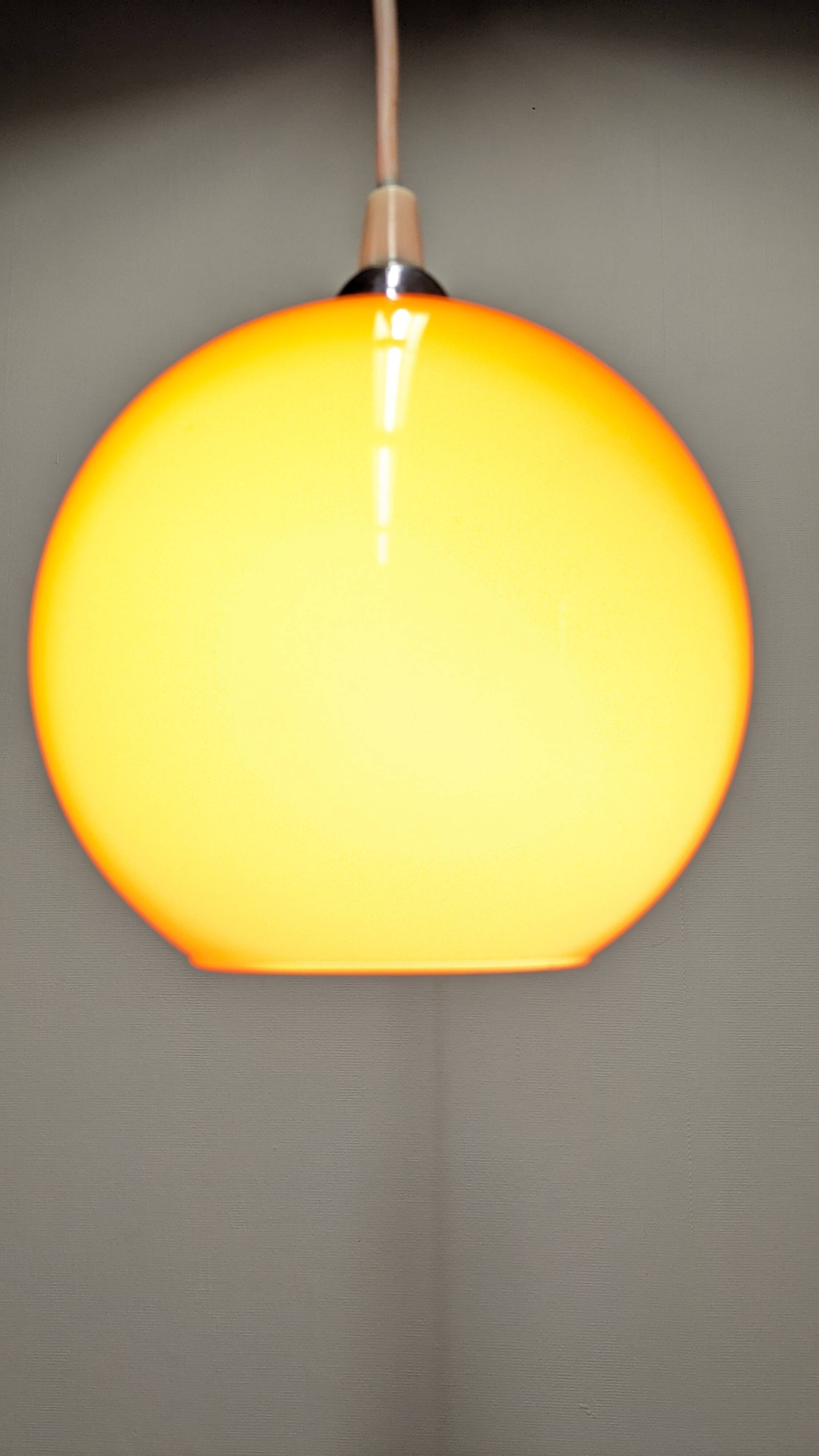 Orange opaline ball pendant light, 1960s-70s