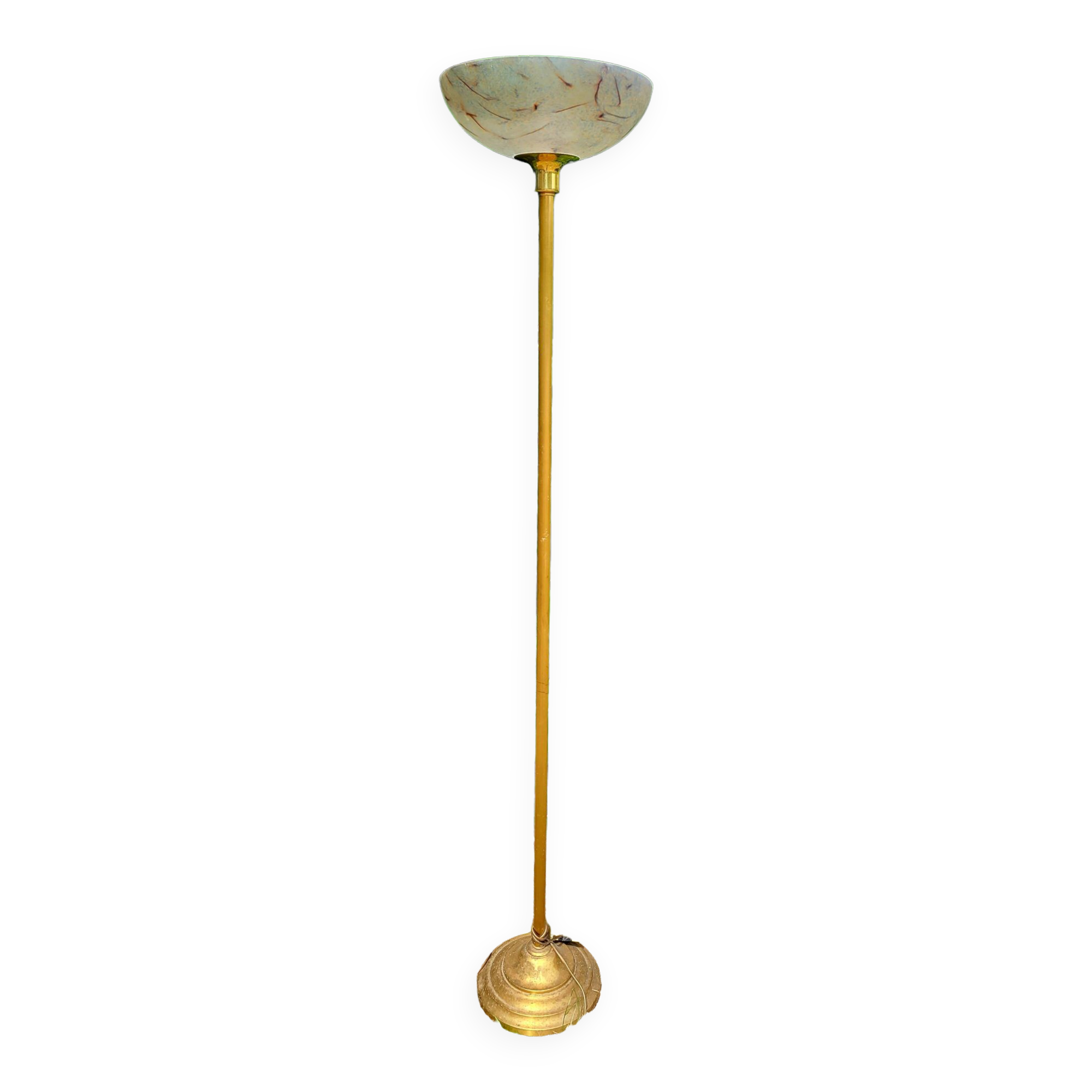 Golden floor lamp with opaline glass lampshade