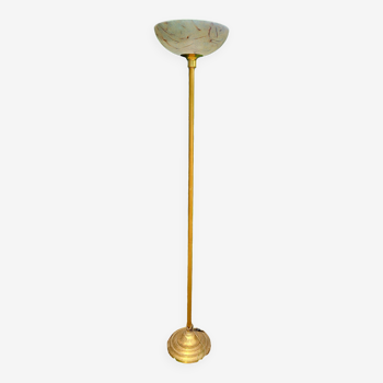 Golden floor lamp with opaline glass lampshade