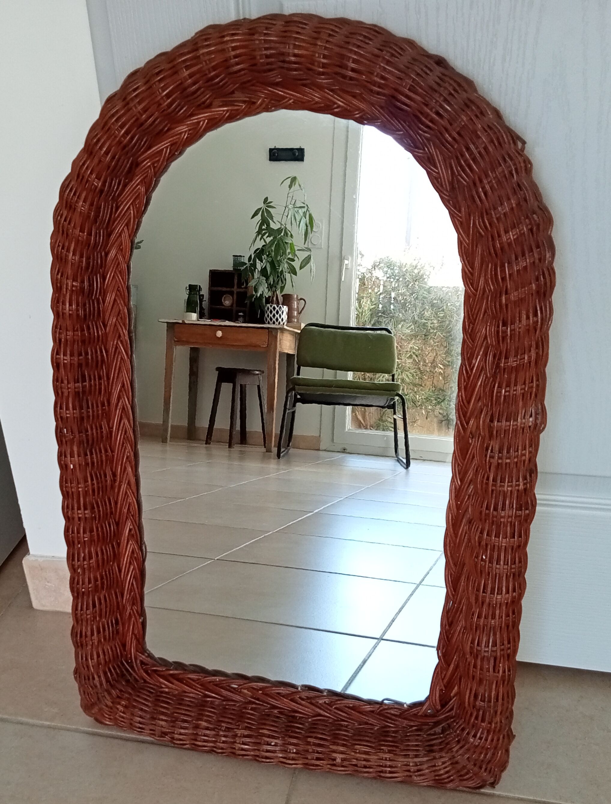 Vintage braided wicker mirror 72x47cm