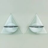 Pair of italian 1980s sconces wall lamps lamperti model illo etched glass and metal