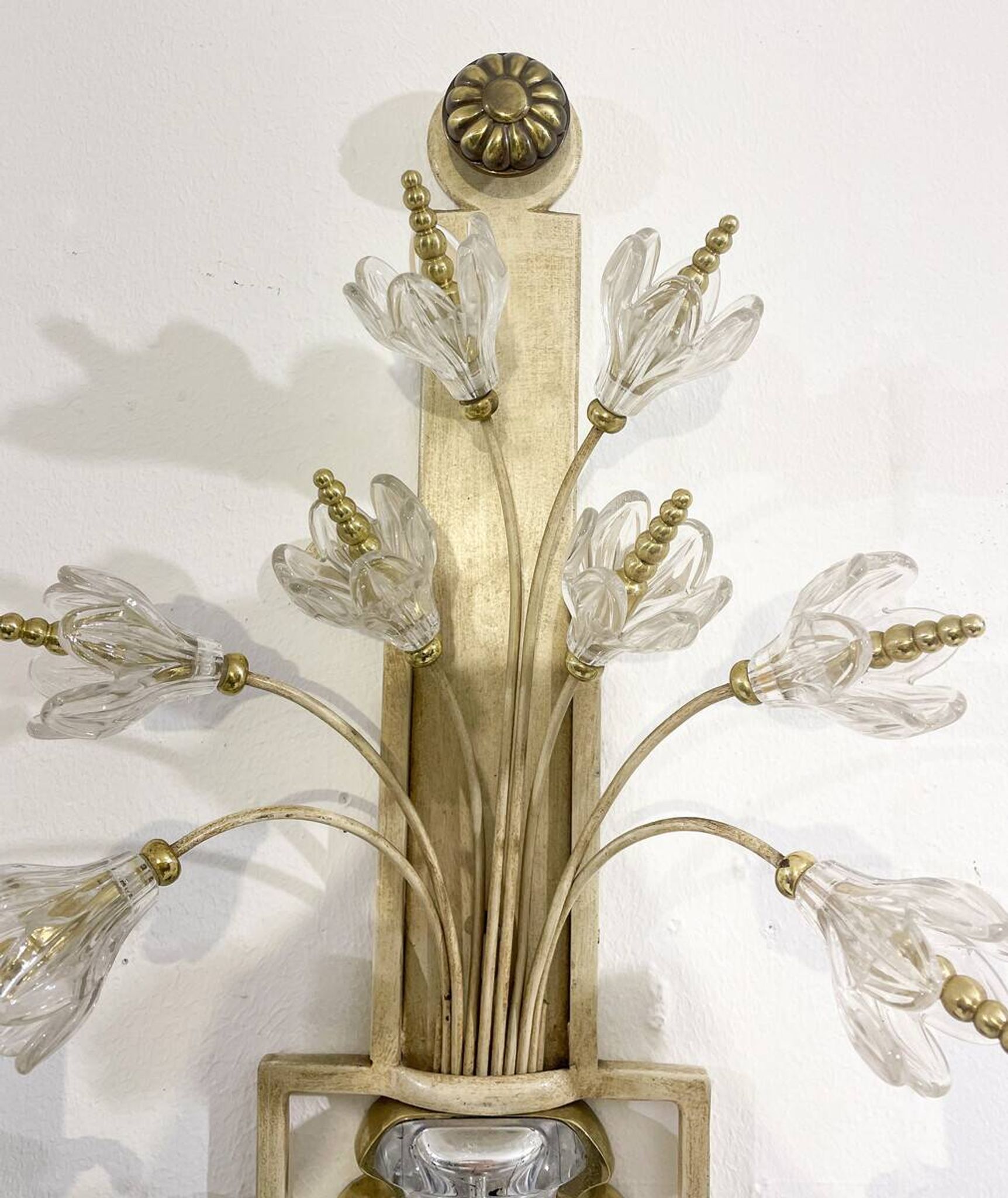 Pair of Silver Wrought Iron And Glass Wall Lights by Banci, Italy, 1940s