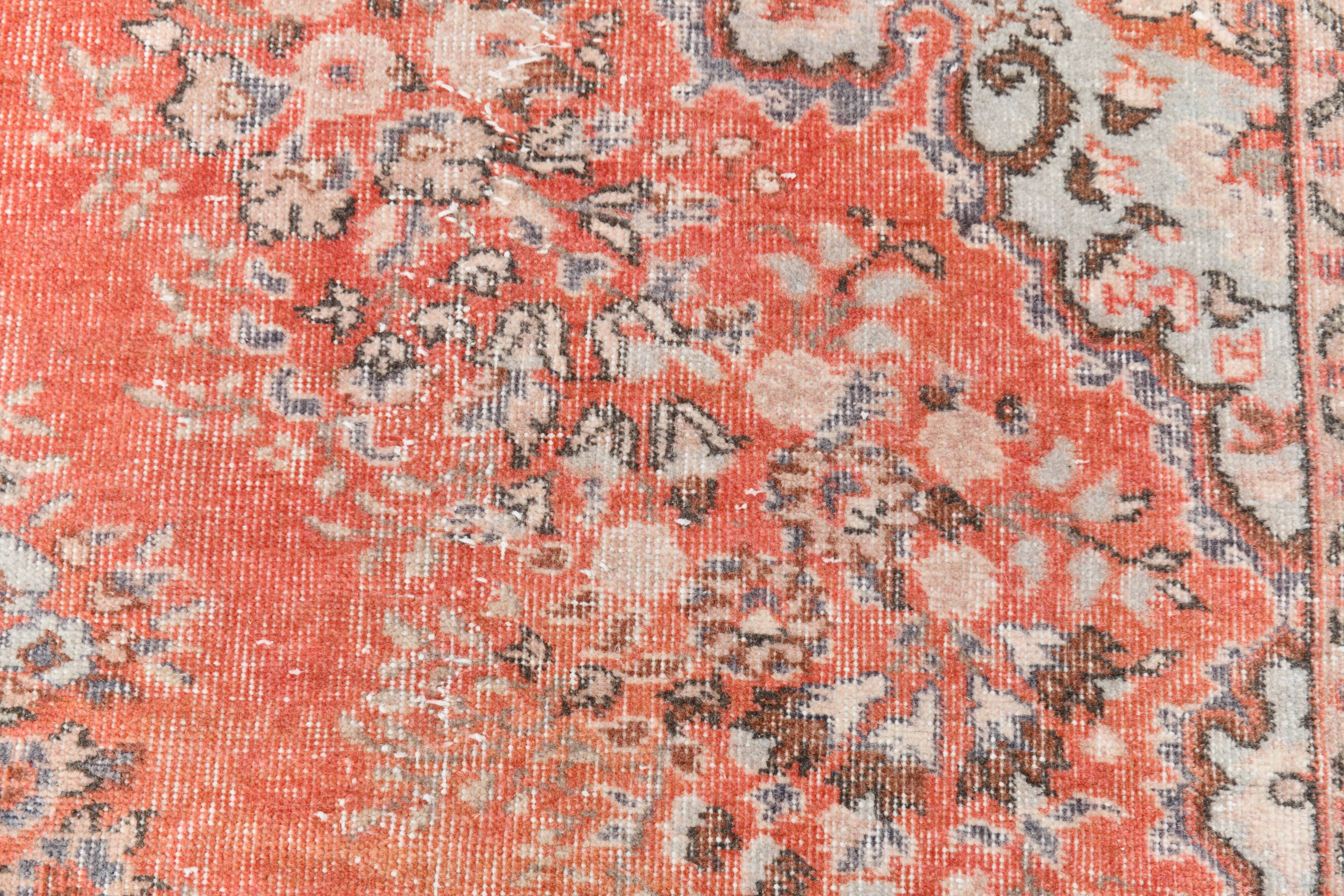 Tapis vintage anatolien tissé à la main en rose saumon, 206x392 cm