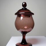 Pot, vintage purple plum bubble glass sweet jar in the style of Biot.