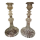 pair of cut glass candlesticks with lion and ram head decor, late 19th century