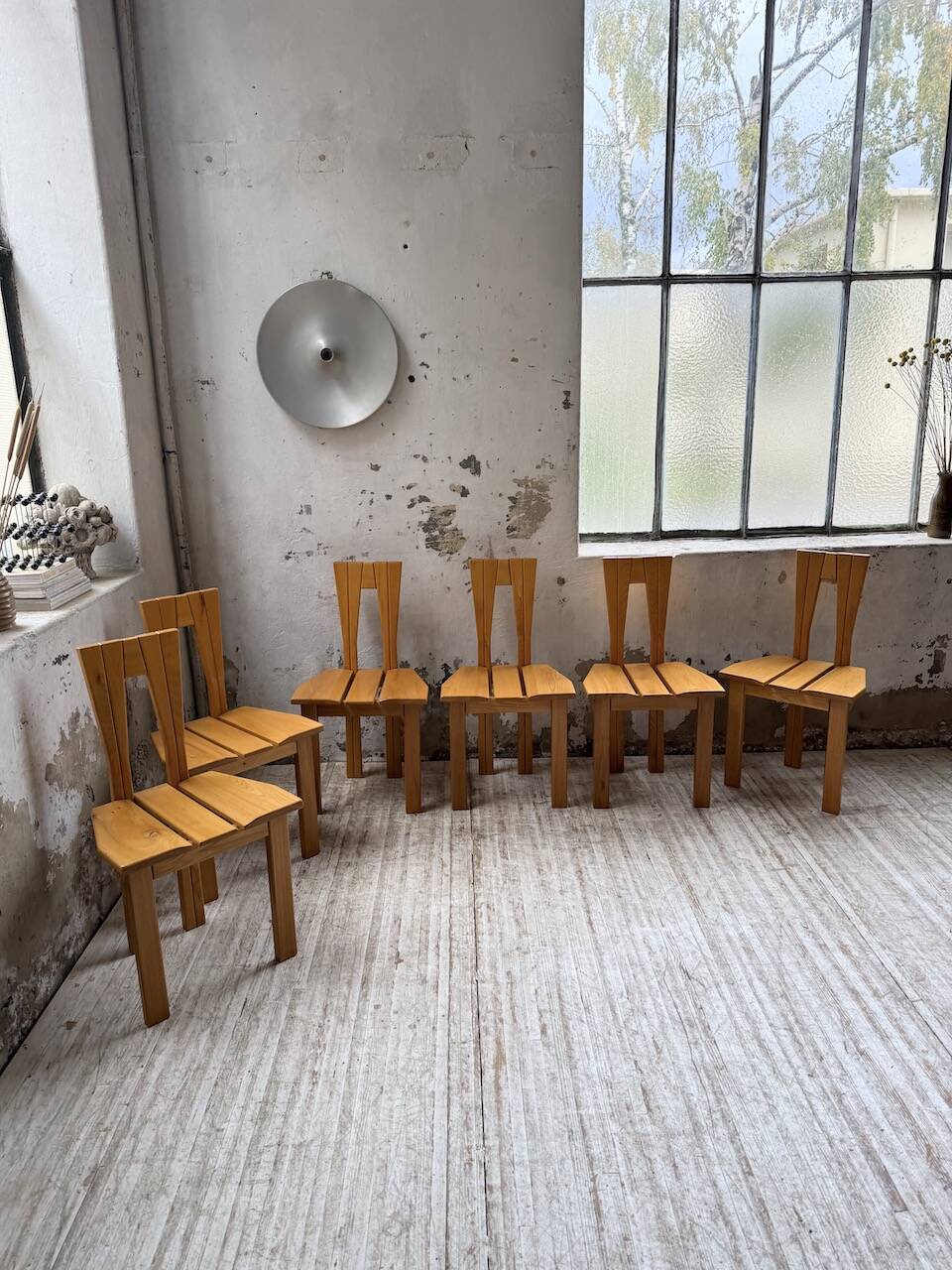 Set of 6 solid oak Seiltz chairs