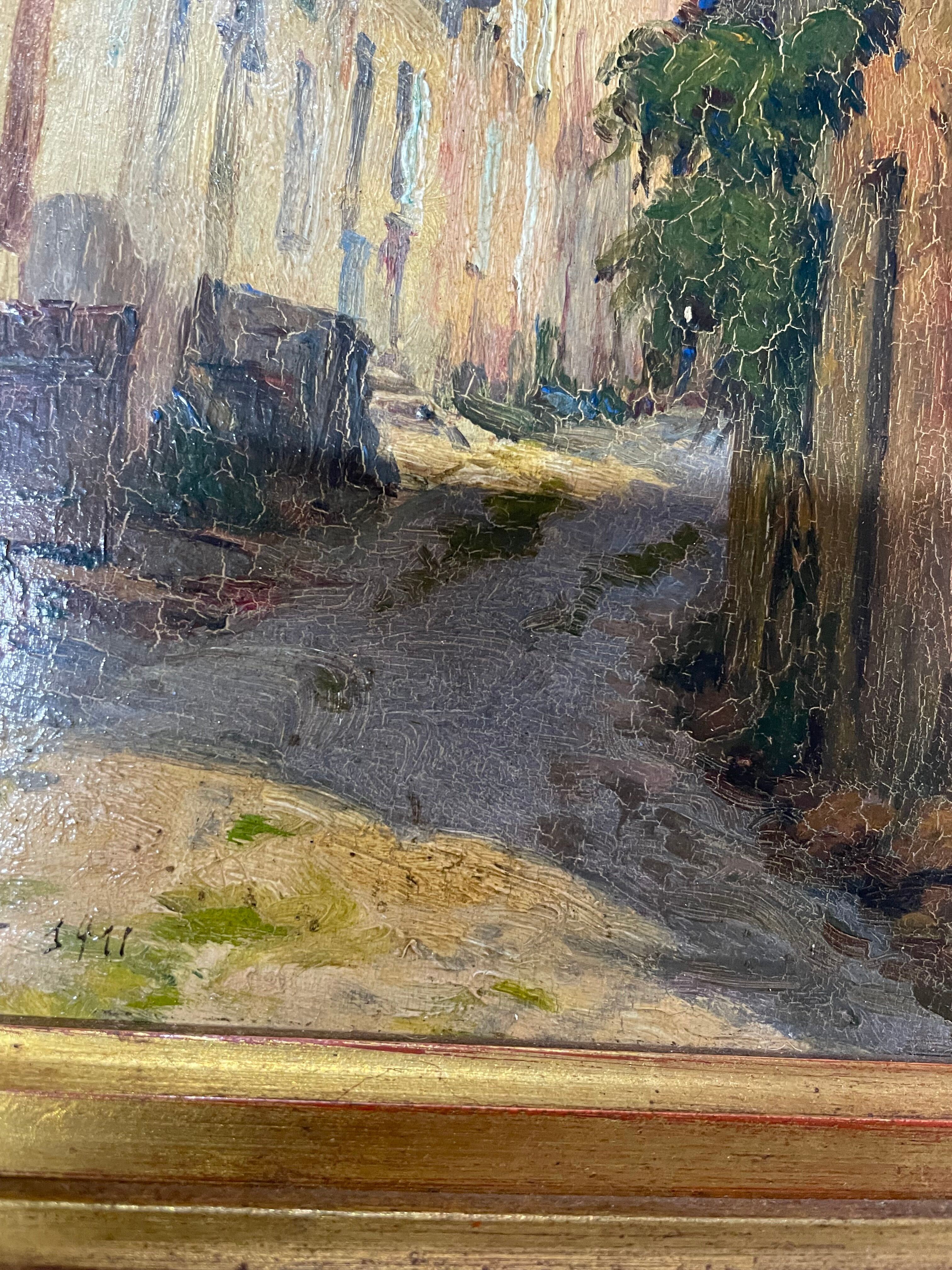 Oil on panel of courregelongue old picturesque street