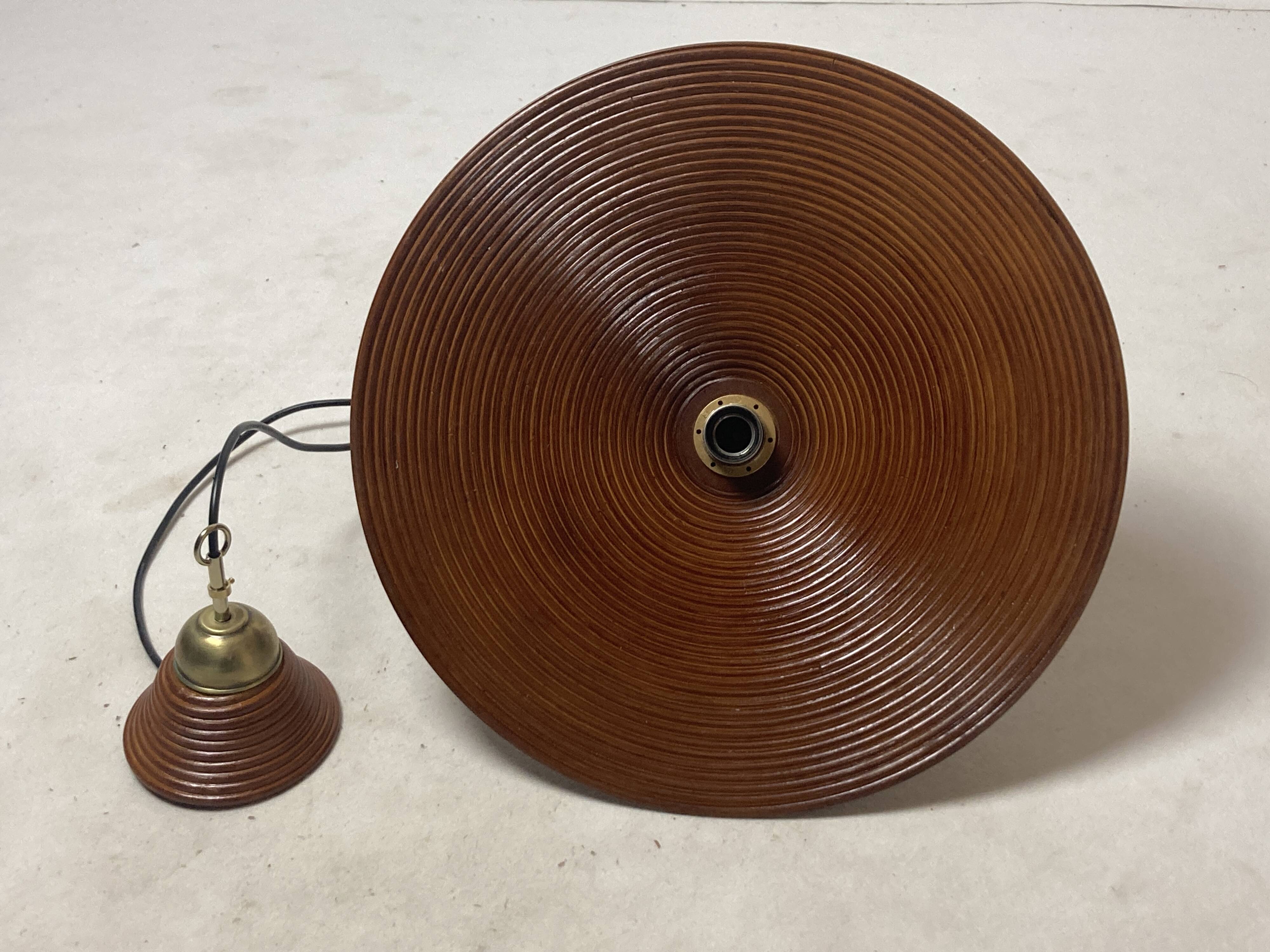 Pencil Split Reed, Rattan, Bamboo & Brass hanging Pendant Lamp, 1970s